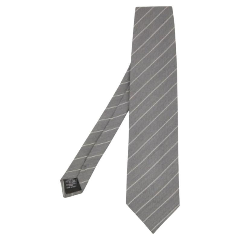 Emporio Armani Grau gestreifte Seide  Krawatte