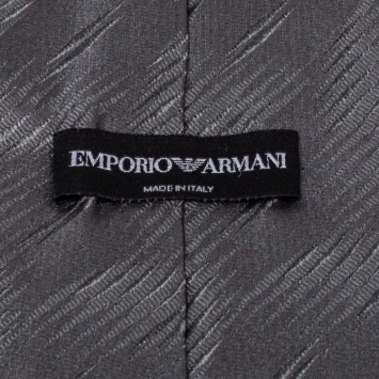 Gray Emporio Armani Grey Textured Silk Traditional Tie For Sale