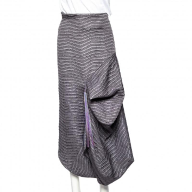 Donna Emporio Armani Grigio Gonna midi drappeggiata con nappe sintetiche testurizzate M. in vendita
