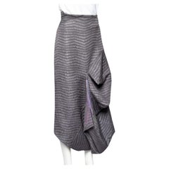Emporio Armani Grey Textured Synthetic Tassel Trim Draped Midi Skirt M