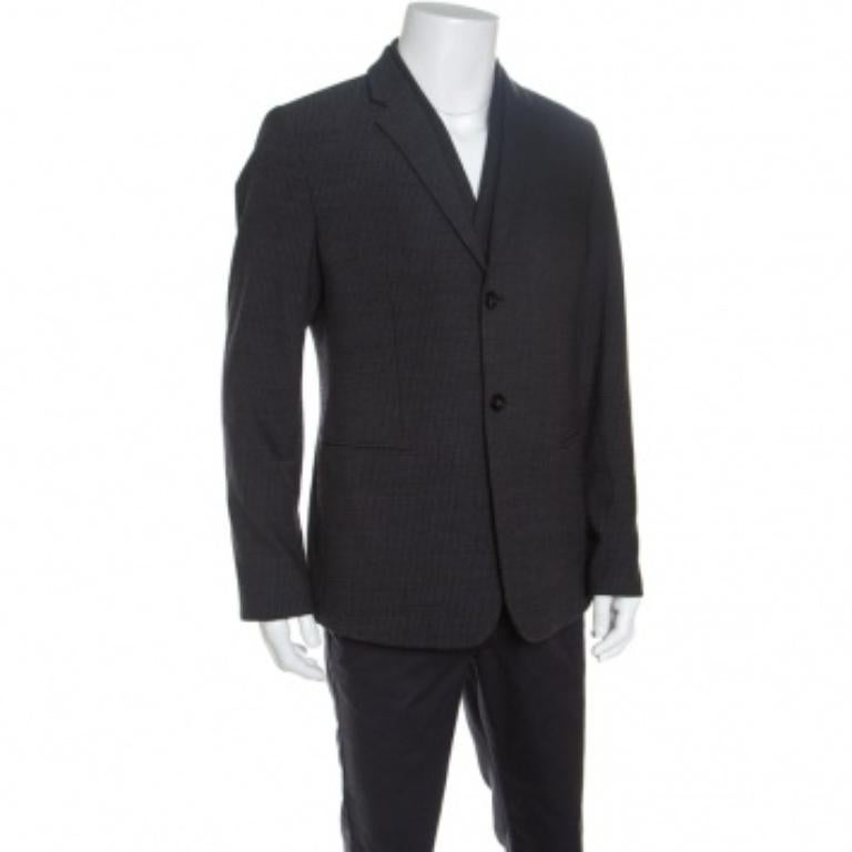 Noir Emporio ARMANI Blazer à double revers en laine texturée grise XXL en vente