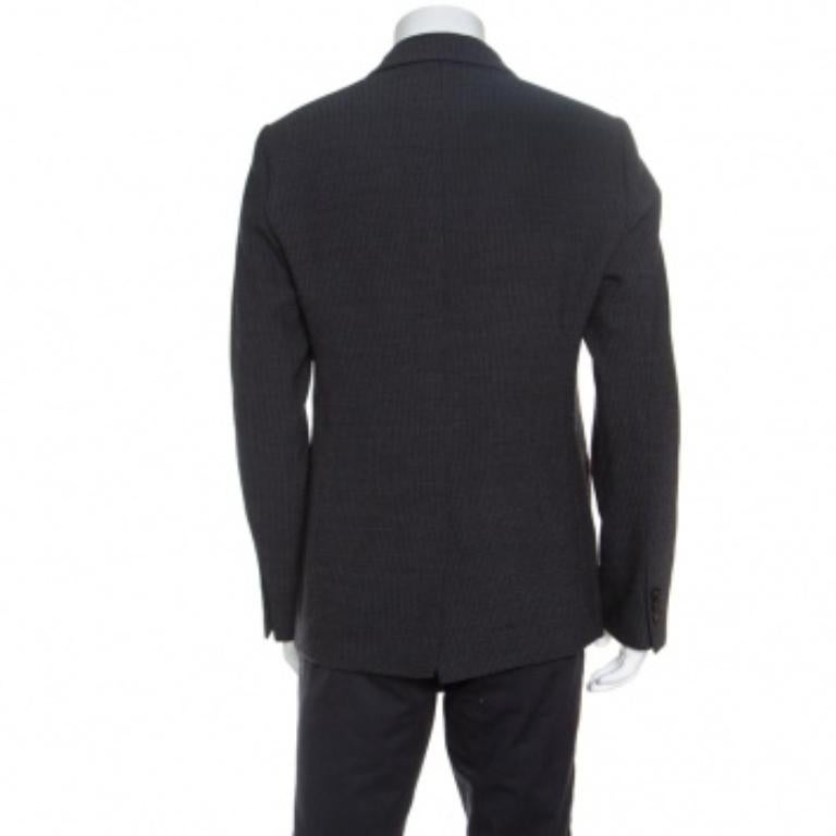 Emporio ARMANI Blazer à double revers en laine texturée grise XXL Bon état - En vente à Dubai, Al Qouz 2
