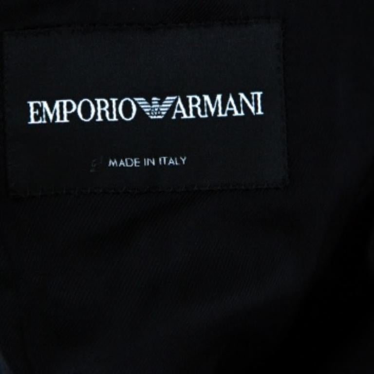 Emporio ARMANI Blazer à double revers en laine texturée grise XXL en vente 1