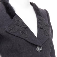 EMPORIO ARMANI grey virgin wool fur trim totem applique crop blazer IT42 M