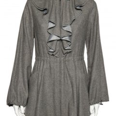Emporio Armani Grey Wool And Cashmere Ruffled Neck Hooded Coat S