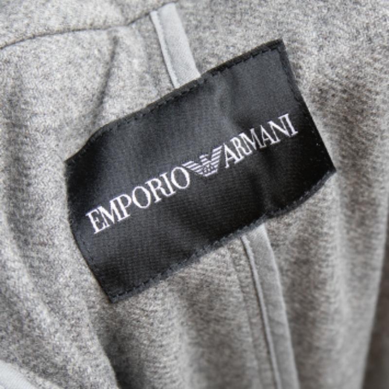 Emporio Armani Grey Wool And Cashmere Ruffled Neck Hooded Coat S In Good Condition In Dubai, Al Qouz 2