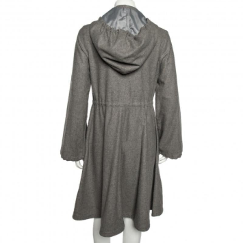 Emporio Armani Grey Wool And Cashmere Ruffled Neck Hooded Coat S 1