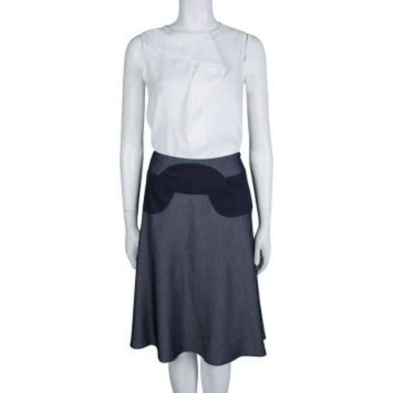 Emporio Armani Indigo Contrast Waist Panel Detail A-line Skirt M im Angebot 1