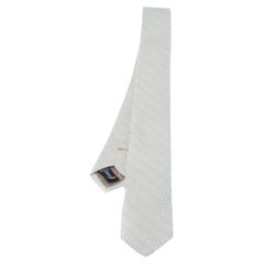 Emporio Armani Ivory Silk Zig Zag Embossed Skinny Tie