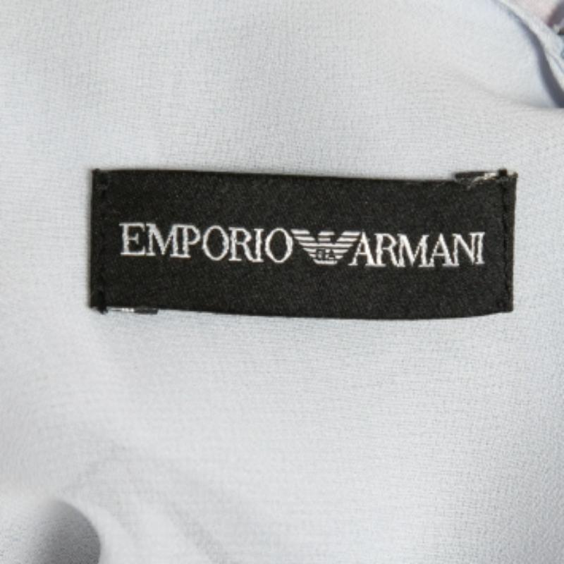 Grigio Emporio Armani - Top in seta stampata blu chiaro con drappeggio S in vendita