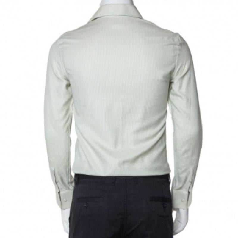 Gray Emporio Armani Light Green Cotton Button Front Shirt S For Sale