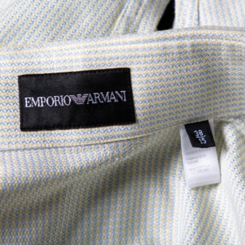 Men's Emporio Armani Light Green Cotton Button Front Shirt S For Sale