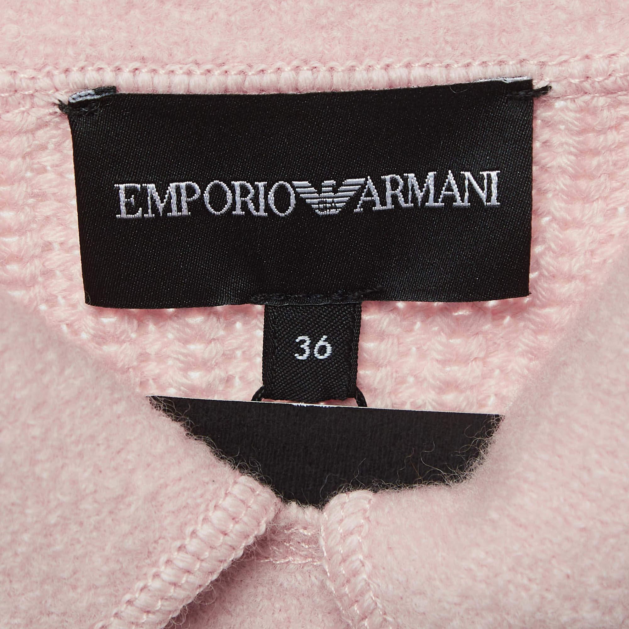 Emporio Armani Light Pink Wool Blend Zip Front Mid-Length Coat XS In Excellent Condition In Dubai, Al Qouz 2