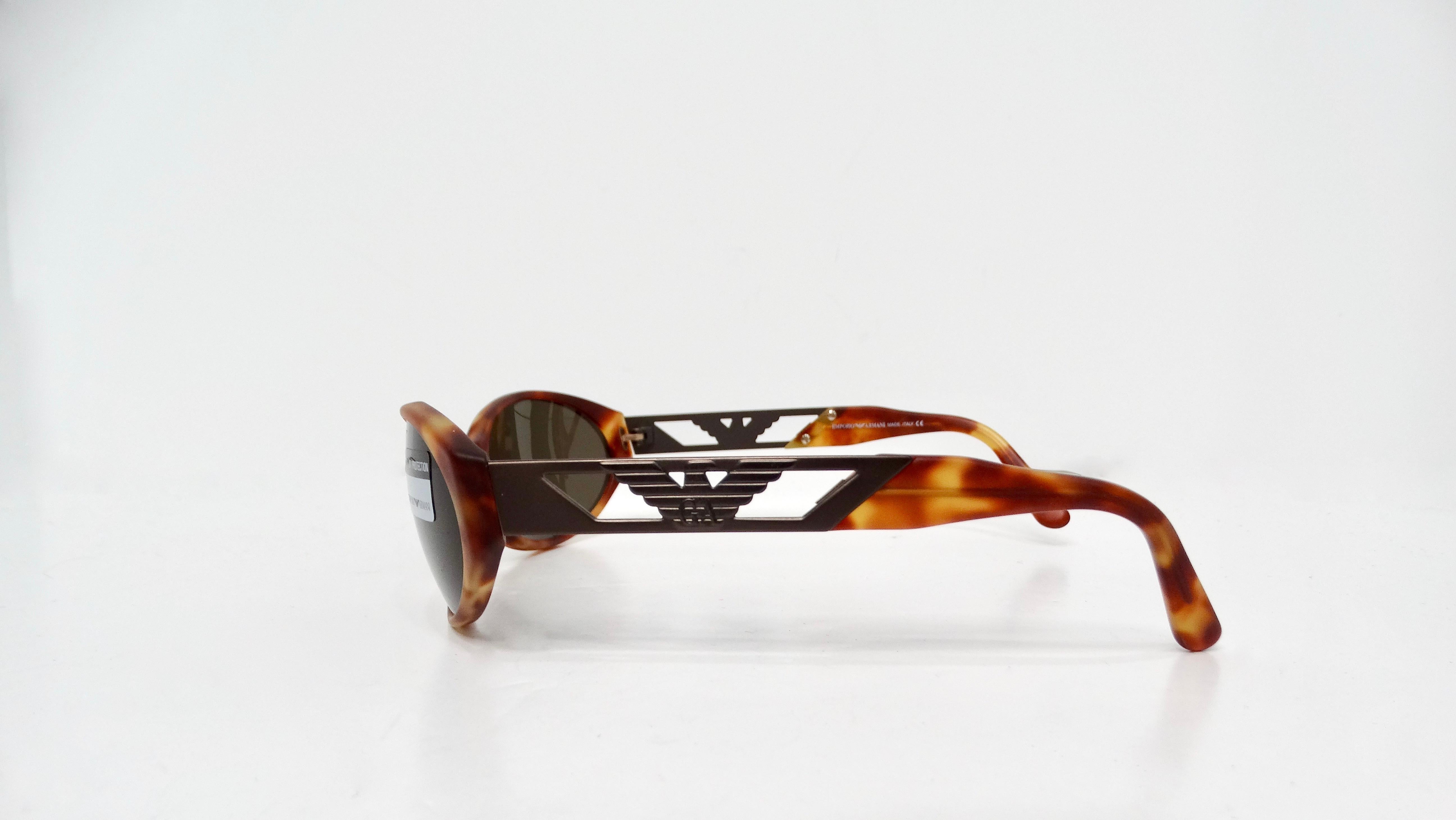 Brown Emporio Armani Matte Tortoise Oval Shield Sunglasses circa 1990s For Sale