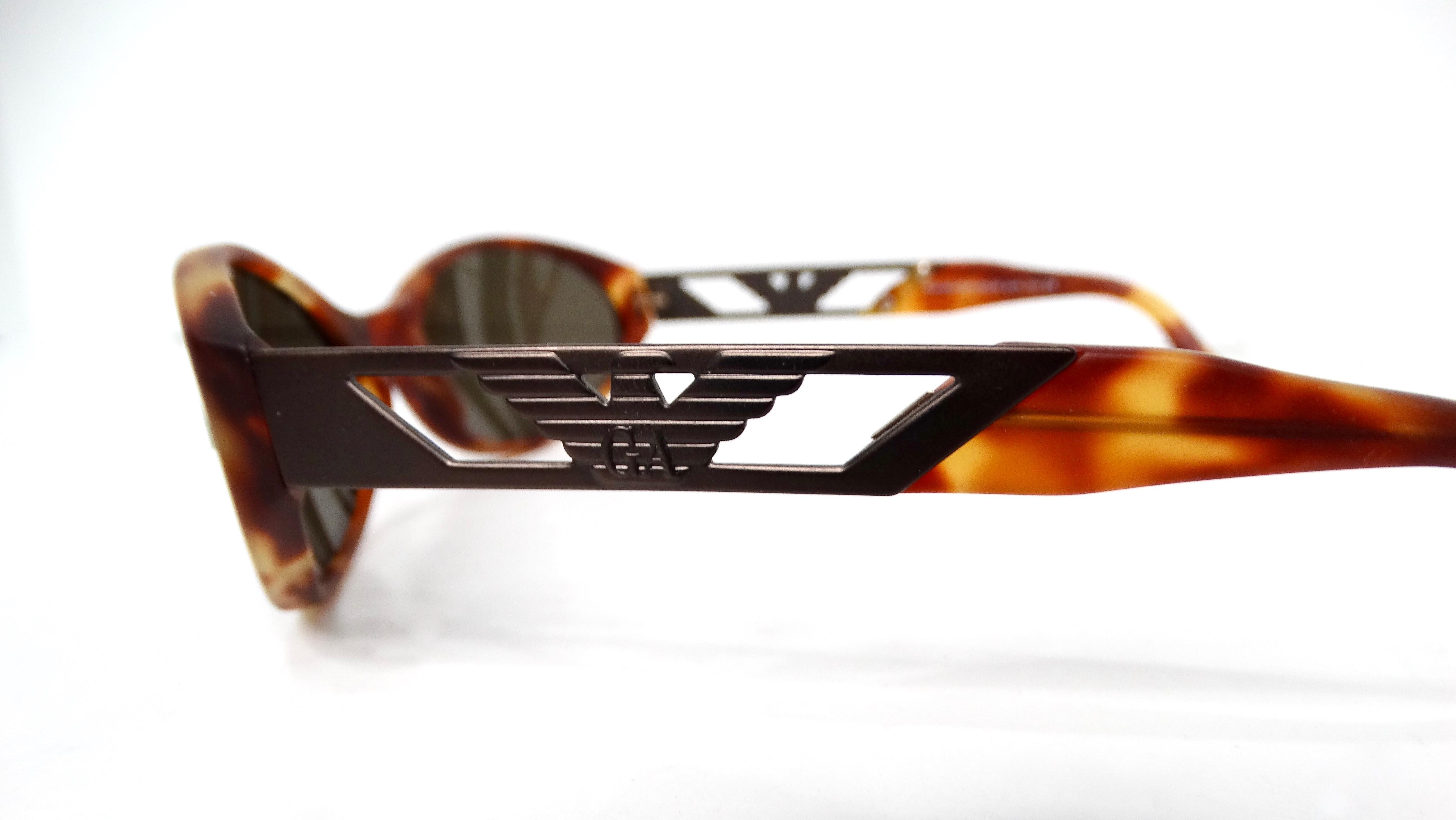 Emporio Armani Matte Tortoise Oval Shield Sunglasses circa 1990s In Good Condition For Sale In Scottsdale, AZ