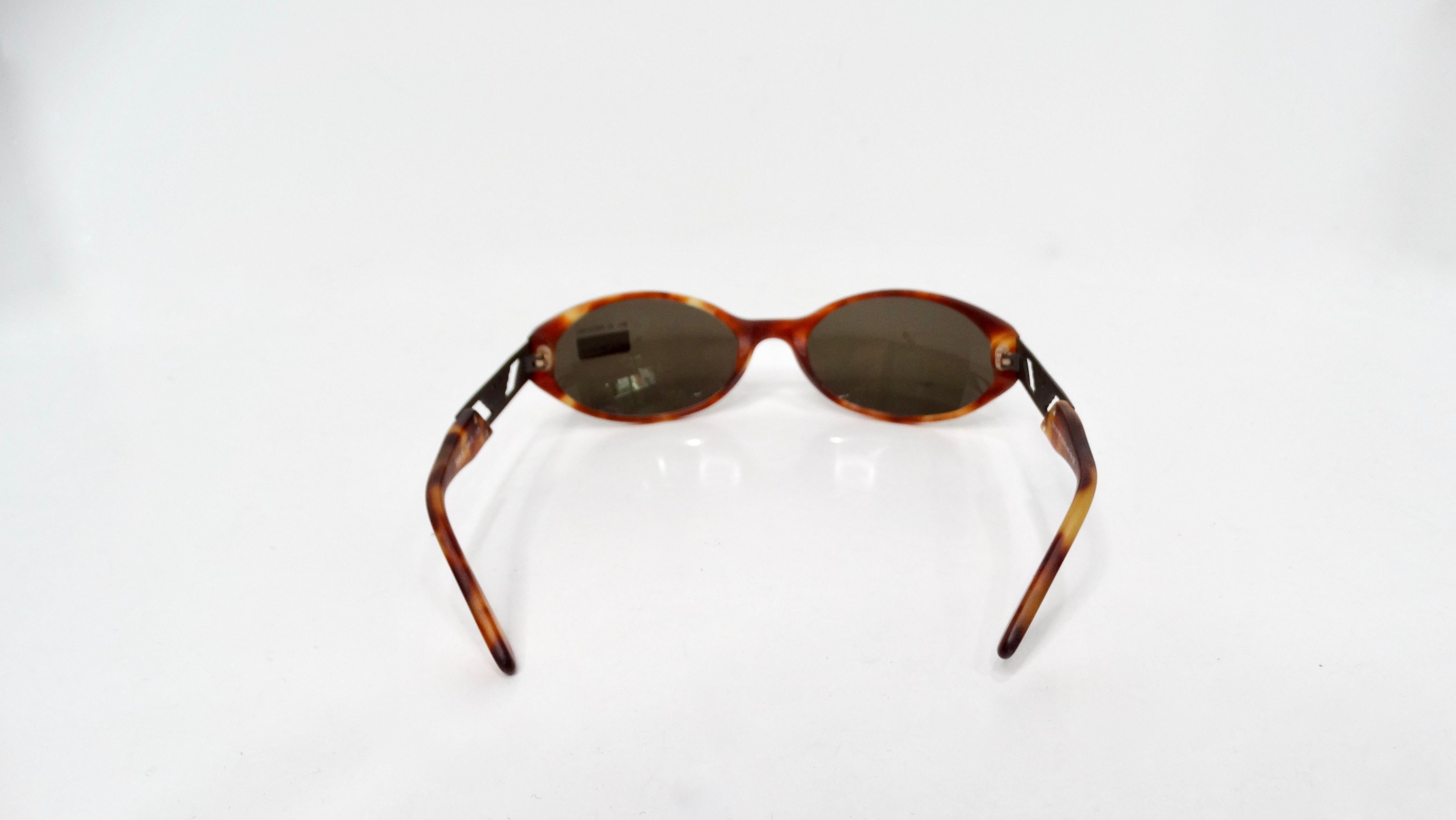 Women's Emporio Armani Matte Tortoise Oval Shield Sunglasses circa 1990s For Sale