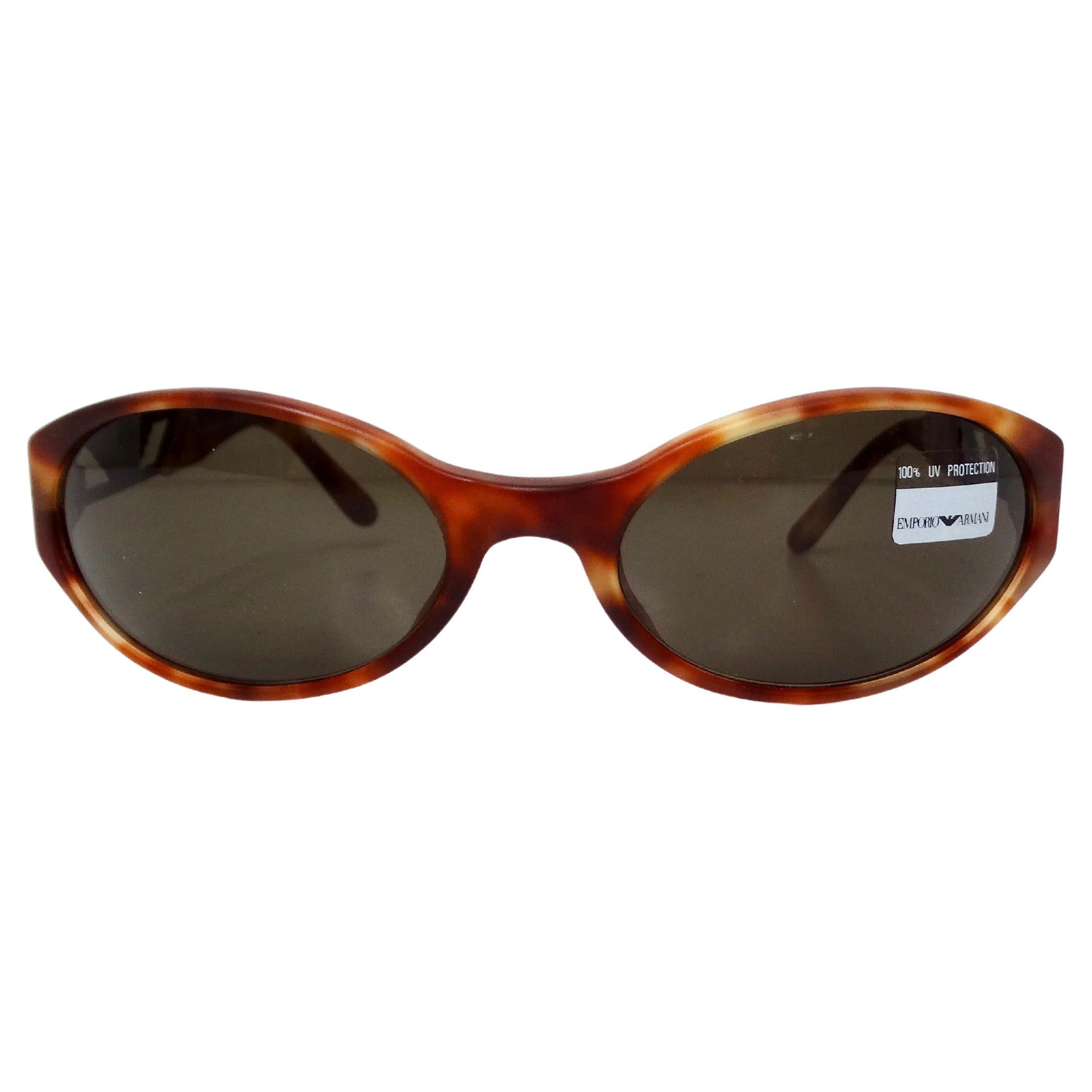 Emporio Armani Matte Tortoise Oval Shield Sunglasses circa 1990s