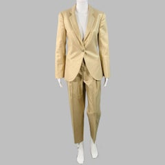 Emporio Armani Metallic Gold Tone Twill Notch Lapel Pleated Pantsuit Unmarked