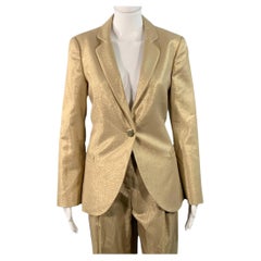 Emporio Armani Metallic Gold Tone Twill Notch Lapel Pleated Pantsuit Unmarked