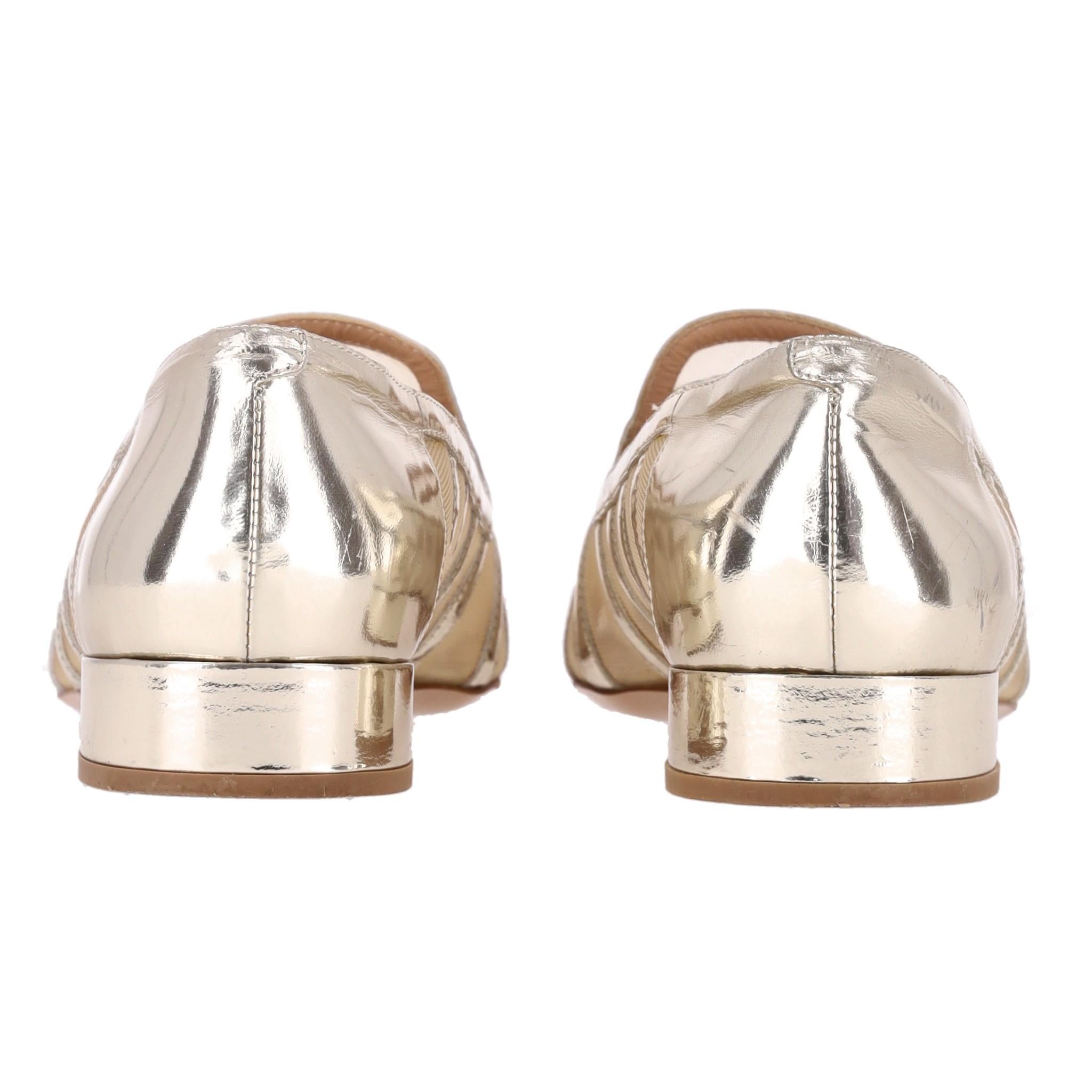Emporio Armani Gestreifte Loafers aus Metallic-Leder Damen im Angebot