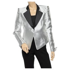 Emporio ARMANI Sintético Plateado Metalizado Detalle Contraste Blazer Corto L