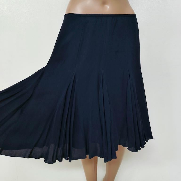 Emporio Armani Midnight-Blue Wool-Blend Knife-Pleat Midi Skirt en venta 1
