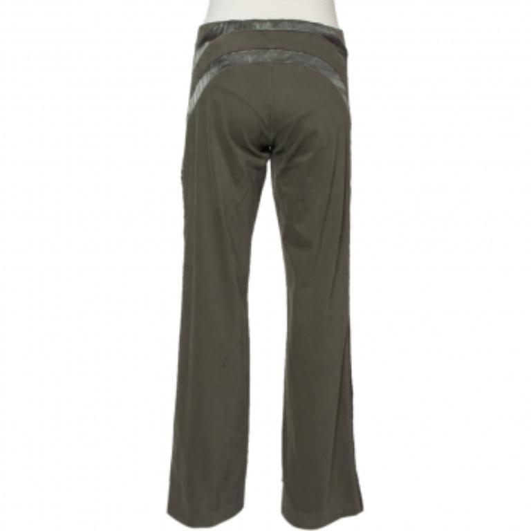 Black Emporio Armani Military Green Cotton Satin Trim Detail Trousers S For Sale