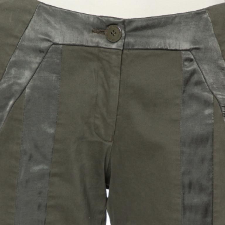 Emporio Armani Military Green Cotton Satin Trim Detail Trousers S For Sale 1