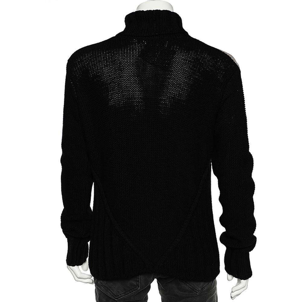 Nero Emporio Armani Maglione dolcevita monocromatico a maglia a cavi XXXL