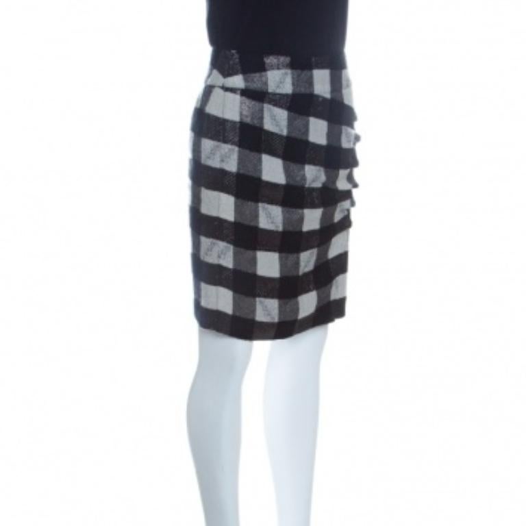 Emporio Armani Monochrome Checkered Lurex Knit  Pencil Skirt S (Schwarz) im Angebot