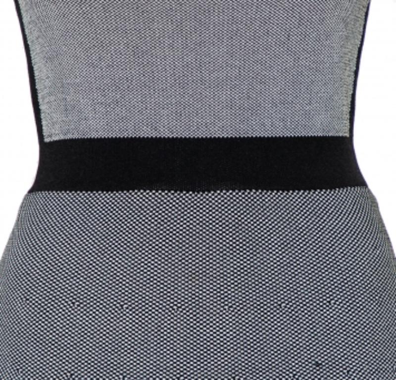 Highlight your love for chic trends in fashion with this dress by Emporio Armani. Crafted from a blend of quality knit fabrics, the sleeveless dress features a monochrome pattern and hook closure at the back. This alluring skater dress can look all