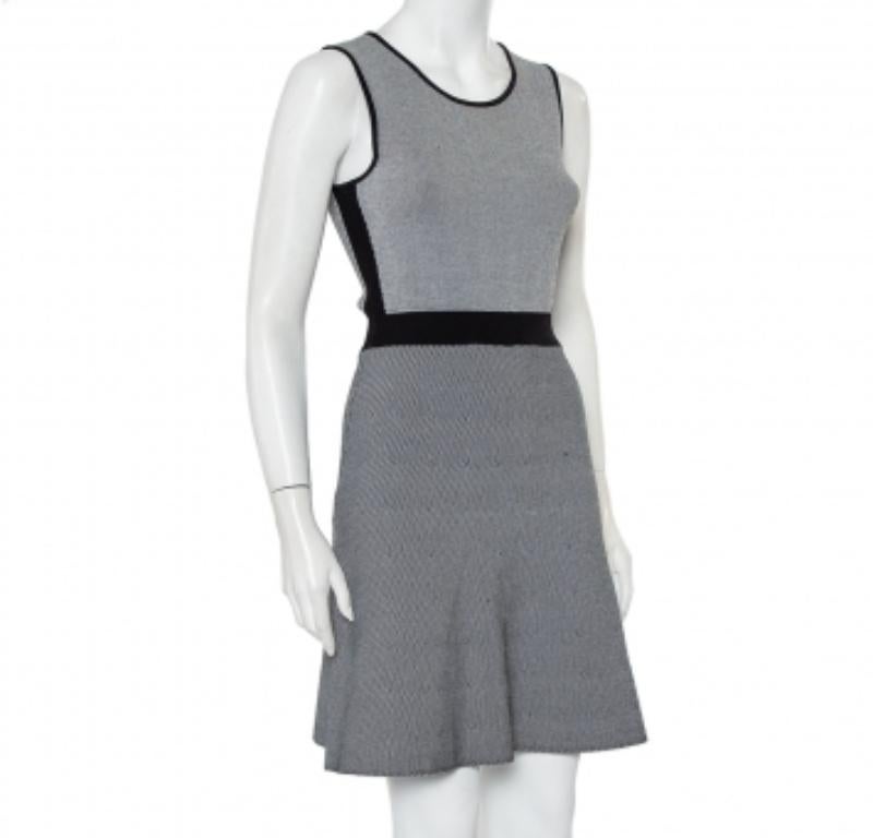 Gray Emporio Armani Monochrome Patterned Knit Skater Dress S For Sale