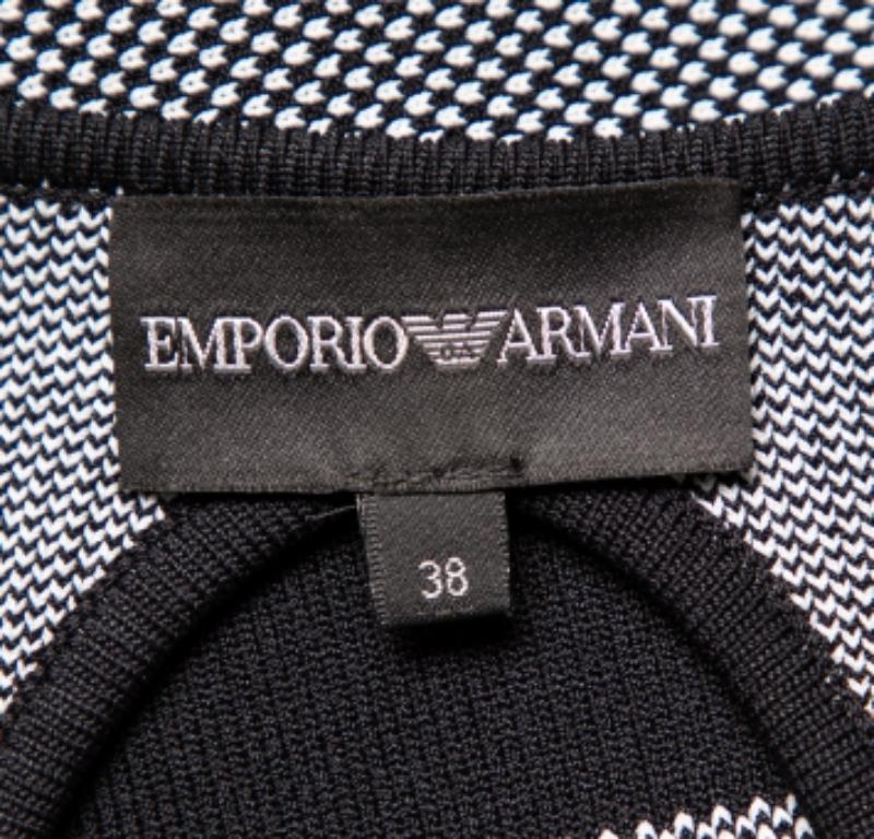 Emporio Armani Monochrome Patterned Knit Skater Dress S For Sale 2