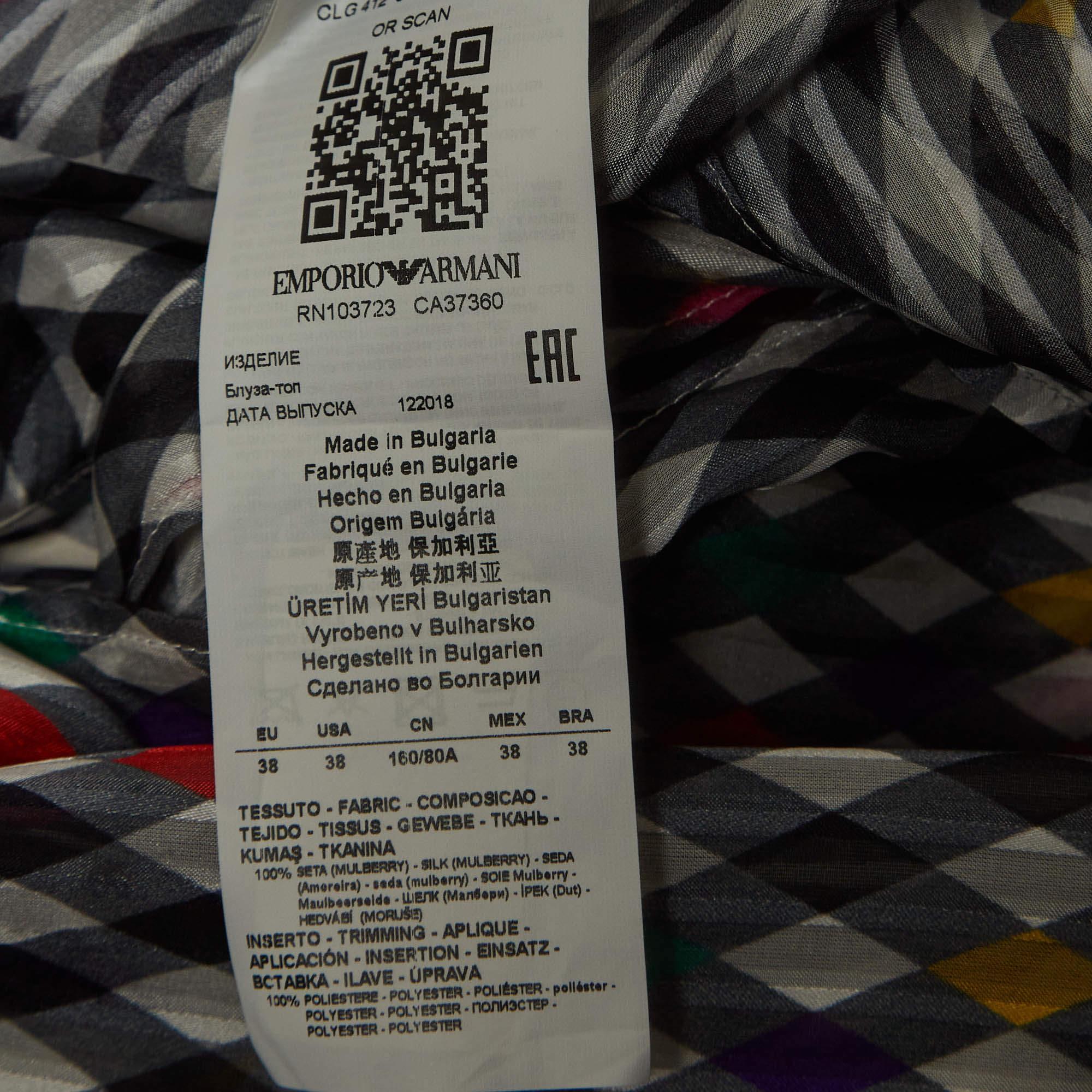 Donna Emporio Armani Top ricamato in seta a quadri multicolore S in vendita