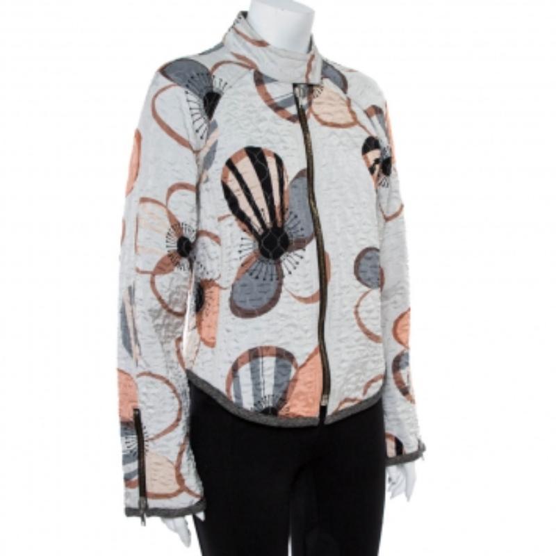 Women's Emporio Armani Multicolor Floral Print Quilted Jacket L For Sale