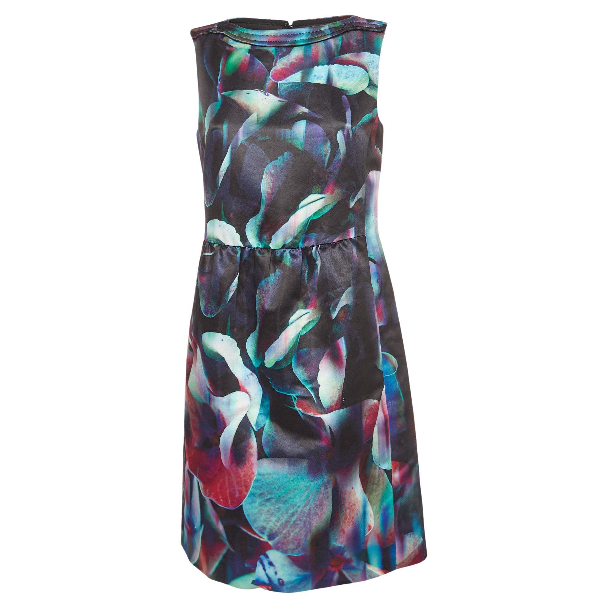 Emporio Armani Multicolor Printed Satin Twill Sleeveless Dress M