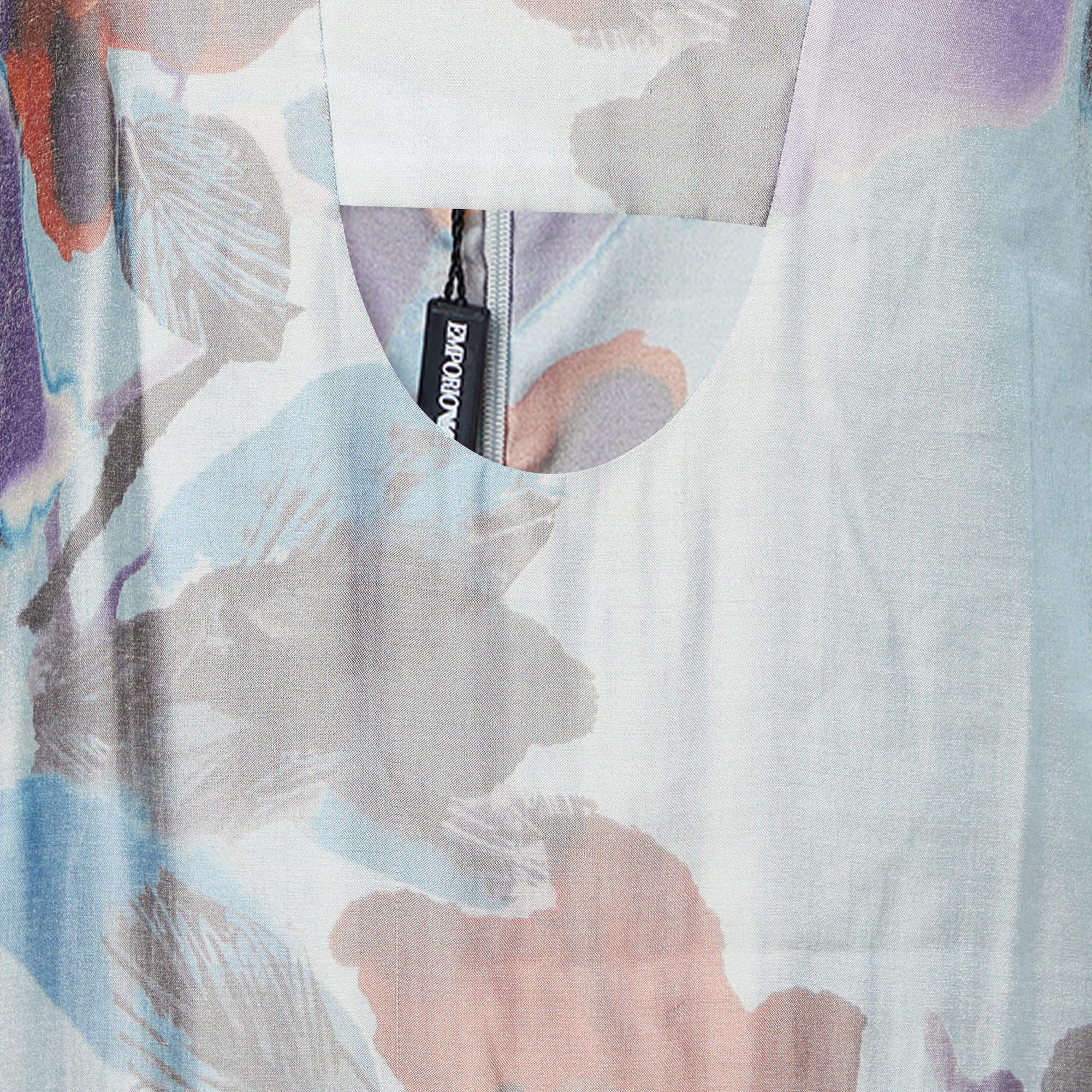 Gray Emporio Armani Multicolor Printed Twill Sleeveless Mini Dress S For Sale