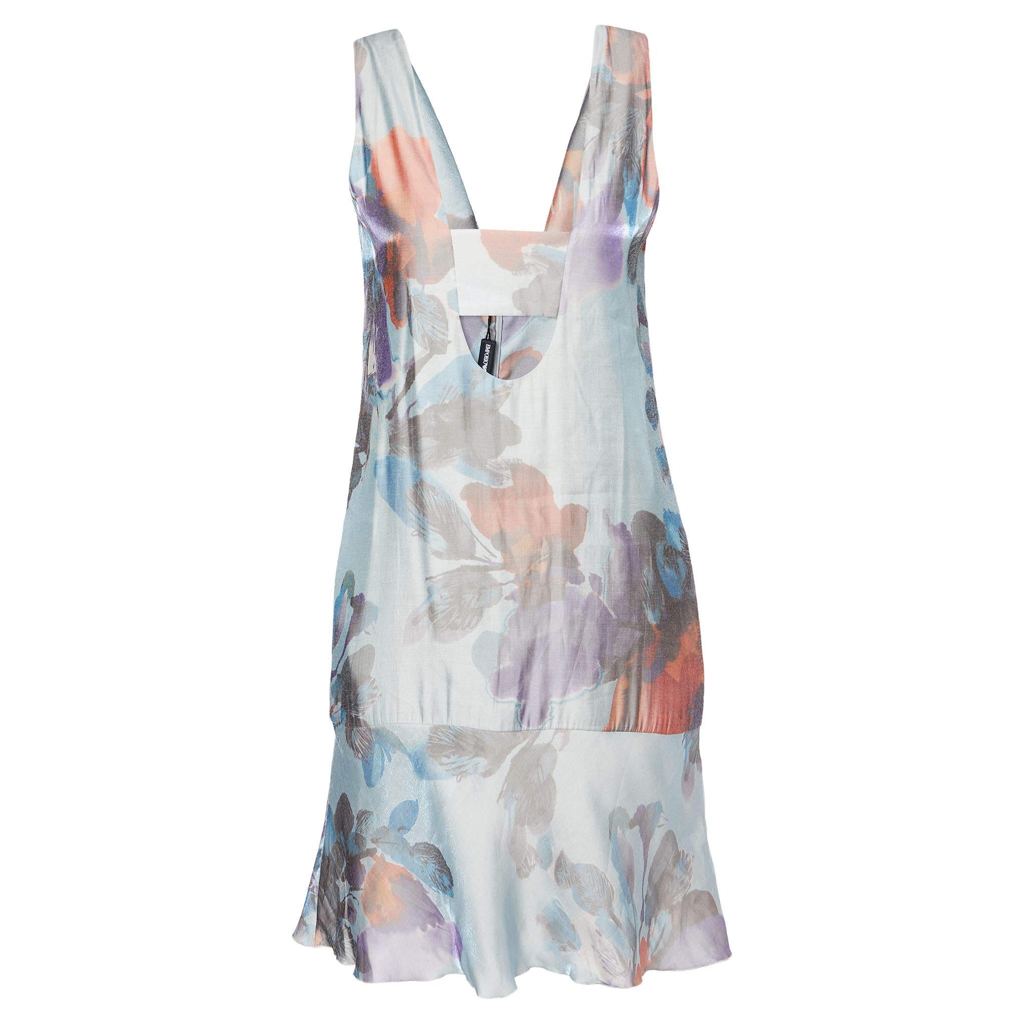 Emporio Armani - Mini robe sans manches en sergé imprimé multicolore S en vente