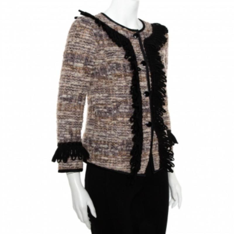 Emporio Armani Multicolor Tweed Button Front Jacket S In Good Condition For Sale In Dubai, Al Qouz 2