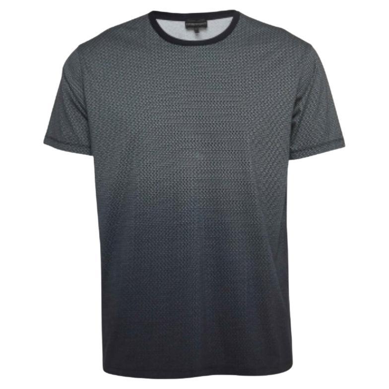 EMPORIO ARMANI - Maglietta in cotone con stampa logo in blu navy XL