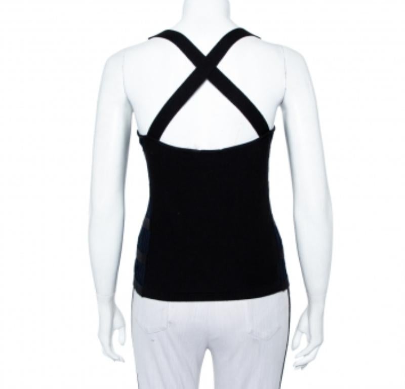 Gray Emporio Armani Navy Blue & Black Knit Crossback Detail Tank Top S For Sale