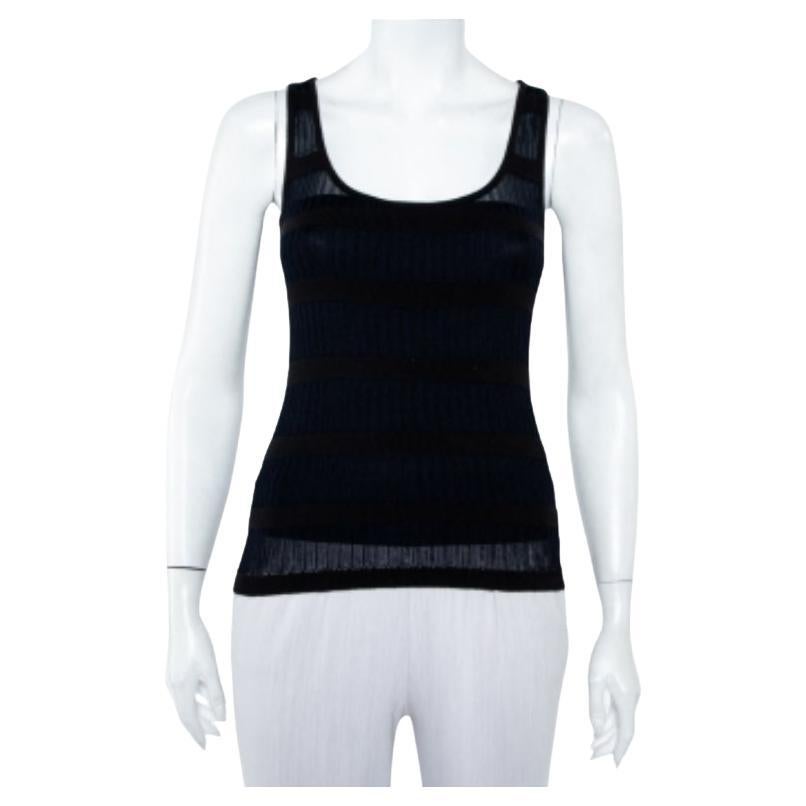 Emporio Armani Navy Blue & Black Knit Crossback Detail Tank Top S For Sale