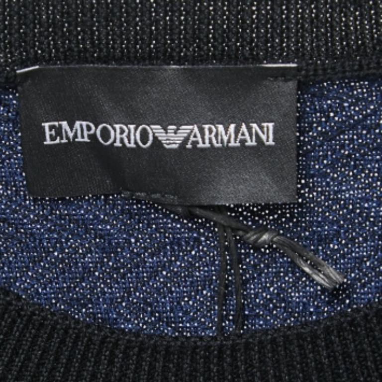 Emporio ARMANI Jersey de lana azul marino/negro estampado cuello redondo 3XL en Bueno Estado en Dubai, Al Qouz 2