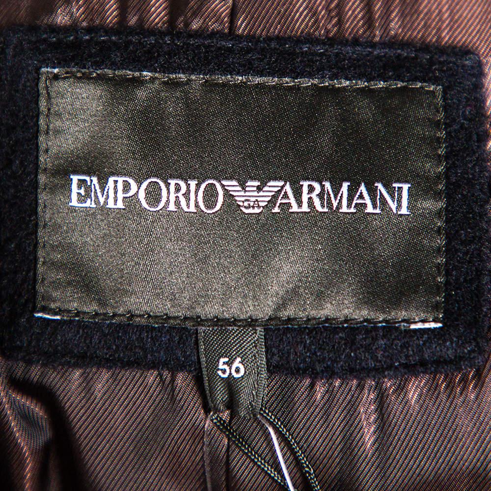 Emporio Armani Navy Blue Cashmere Double Breasted Coat XXXL For Sale 1