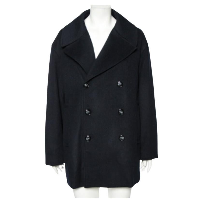 Emporio Armani Navy Blue Cashmere Double Breasted Coat XXXL