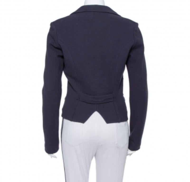 Black Emporio Armani Navy Blue Cotton Knit Trim Detail Collared Jacket M For Sale