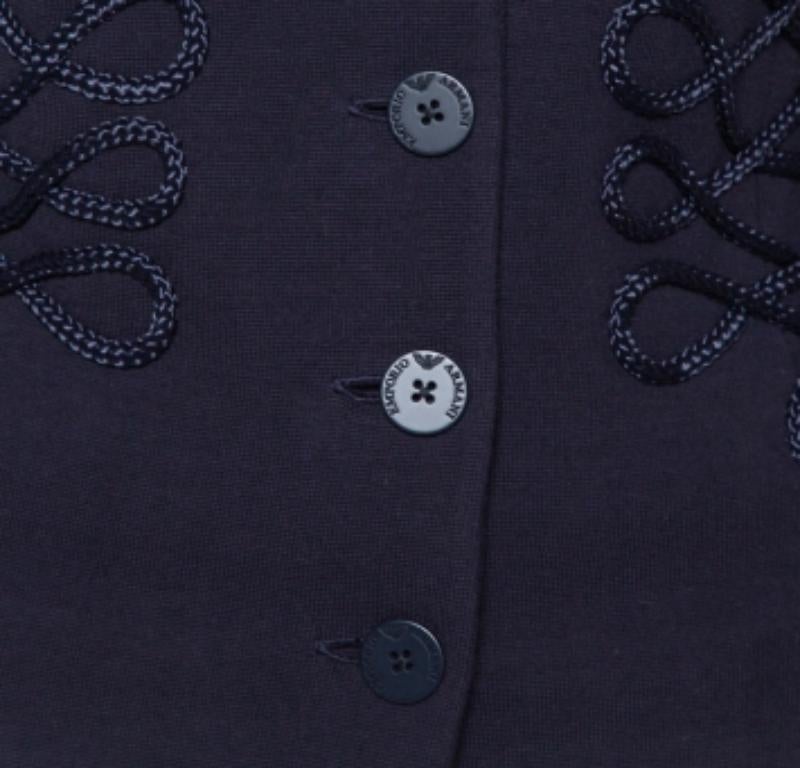 Emporio Armani Navy Blue Cotton Knit Trim Detail Collared Jacket M In Good Condition For Sale In Dubai, Al Qouz 2