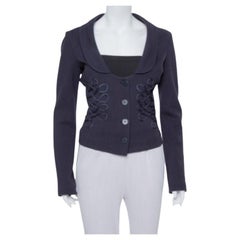 Emporio Armani Navy Blue Cotton Knit Trim Detail Collared Jacket M
