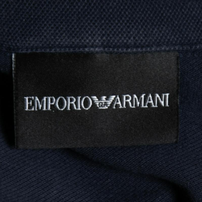 Emporio ARMANI Polo de piqué de algodón azul marino XL Negro en venta