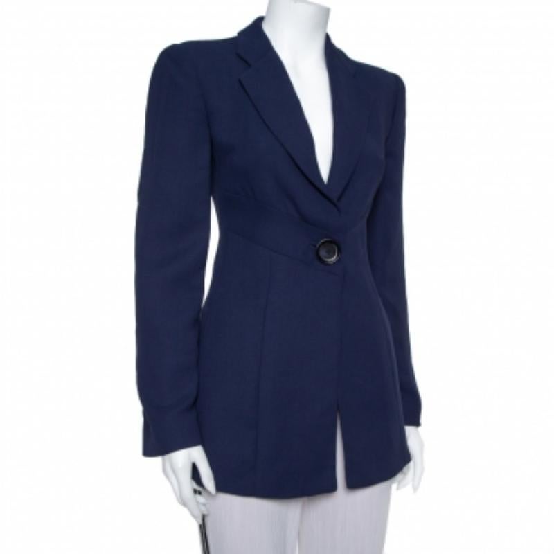 Emporio Armani Navy Blue Crepe Paneled Button Front Blazer M In Good Condition For Sale In Dubai, Al Qouz 2